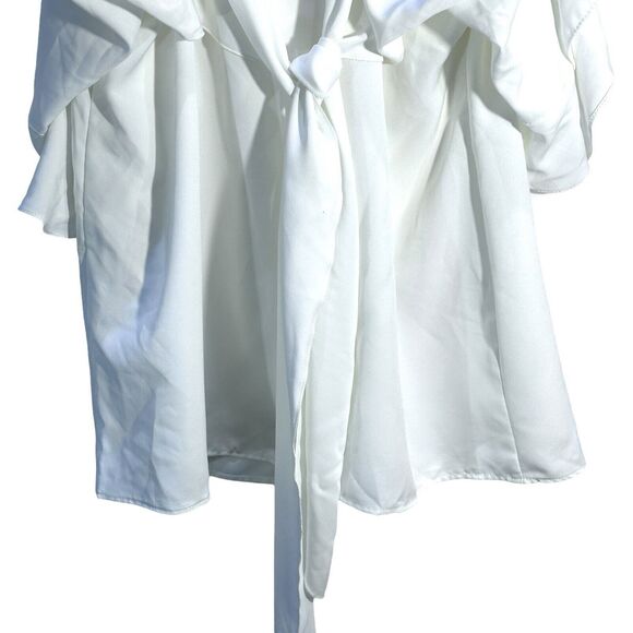 lorane Womens Designer Cold Shoulder Button Up Butterfly Sleeve Ivory Size Med - Picture 7 of 9